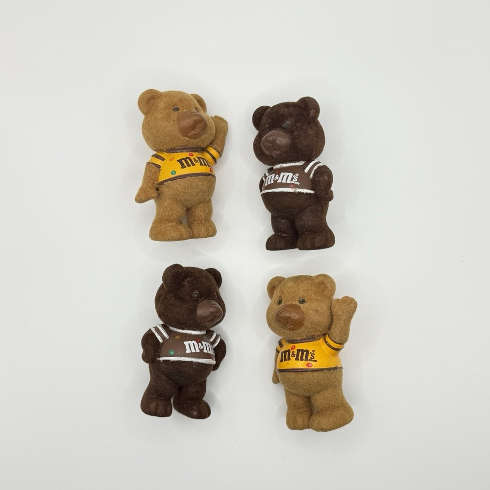 Lot of 4 Vintage 1987 Mars‎ Chocolate Chums M&M's Flocked Bears 2.5" Figurines